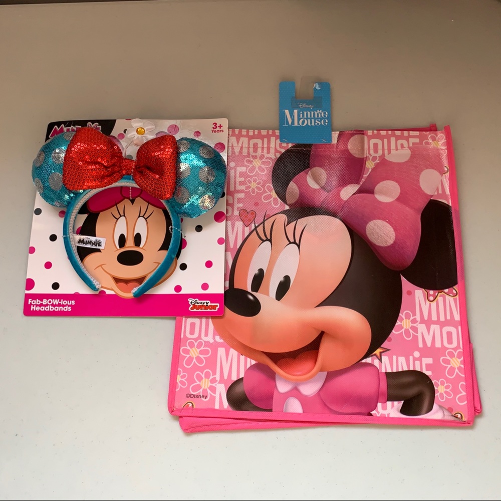 Disney Minnie Mouse Headband & Tote Bag Bundle NEW